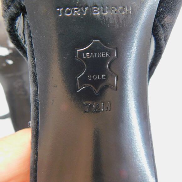 Tory Burch Women's Black Eleanor Velvet Slingback Pumps - Size 7.5 Shoes - Picture 14 of 14